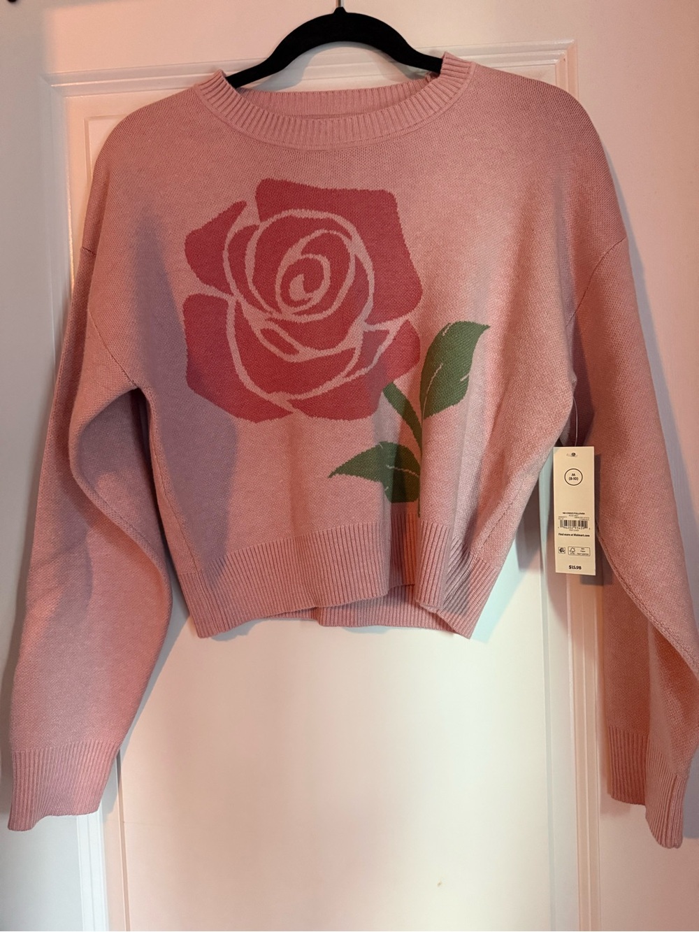 No boundaries pink sweater with rose detail